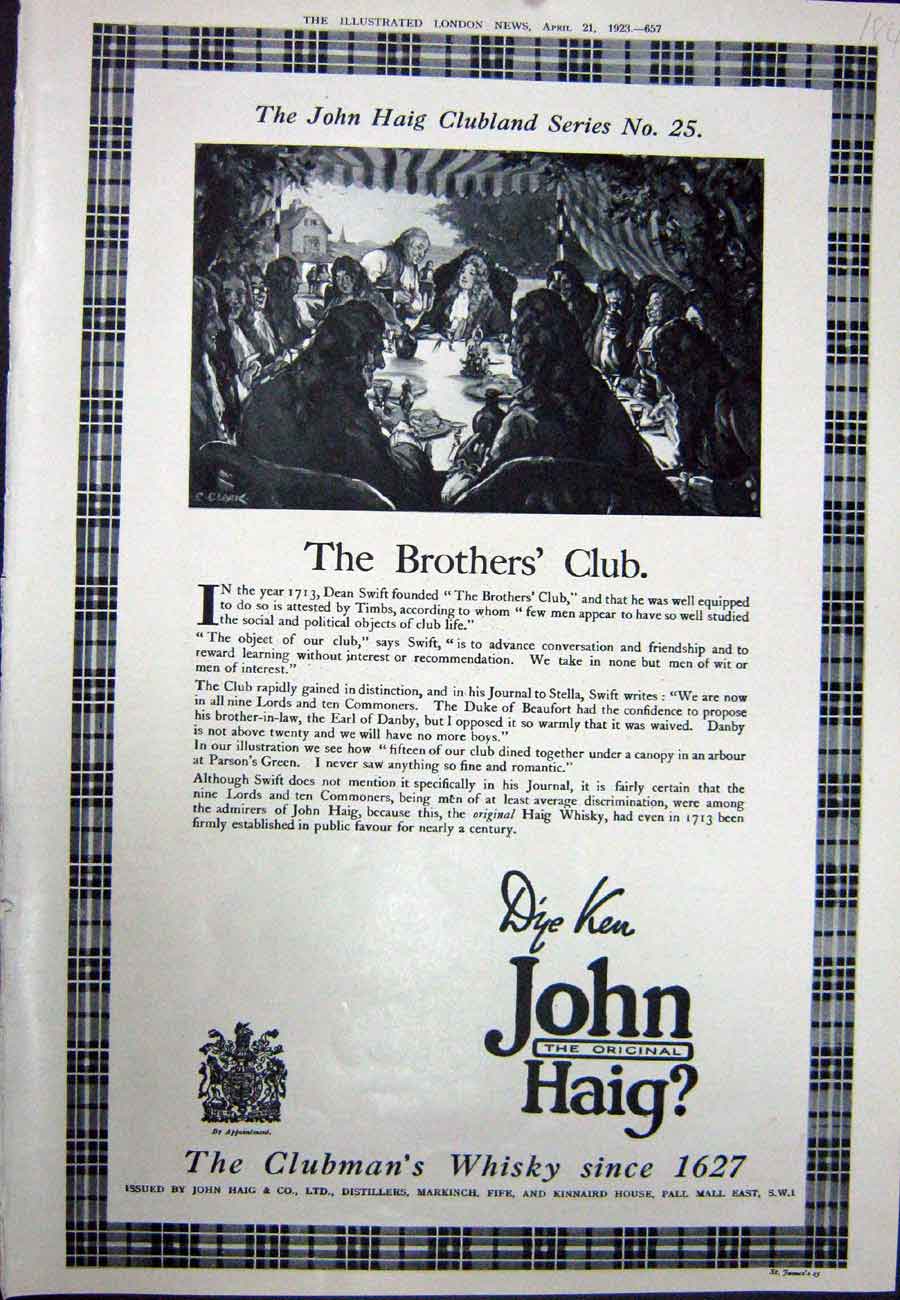 Original Old Vintage Print 1923 Advertisement John Haig Clubman'S Scotch Whisky
