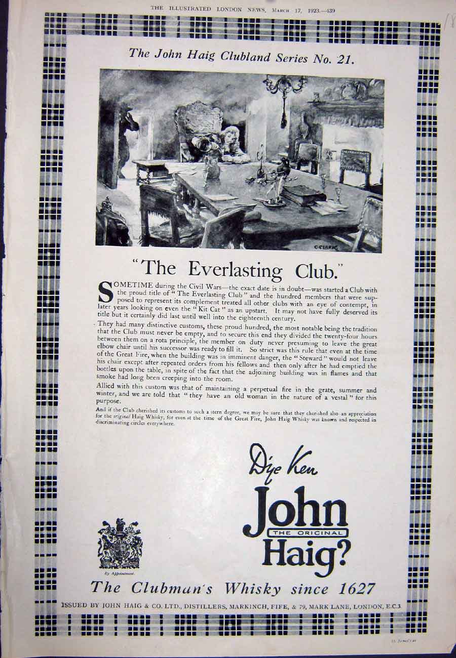 Antique Print Ref.920 1923 Advertisement John Haig Clubman'S Scotch Whisky
