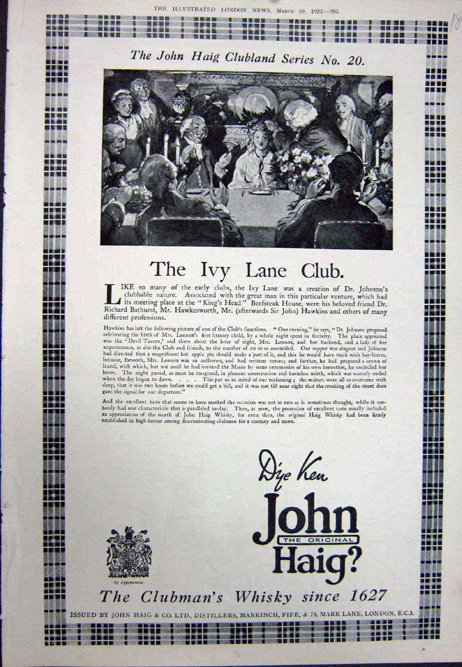 Antique Print Ref.921 1923 Advertisement John Haig Clubman'S Scotch Whisky