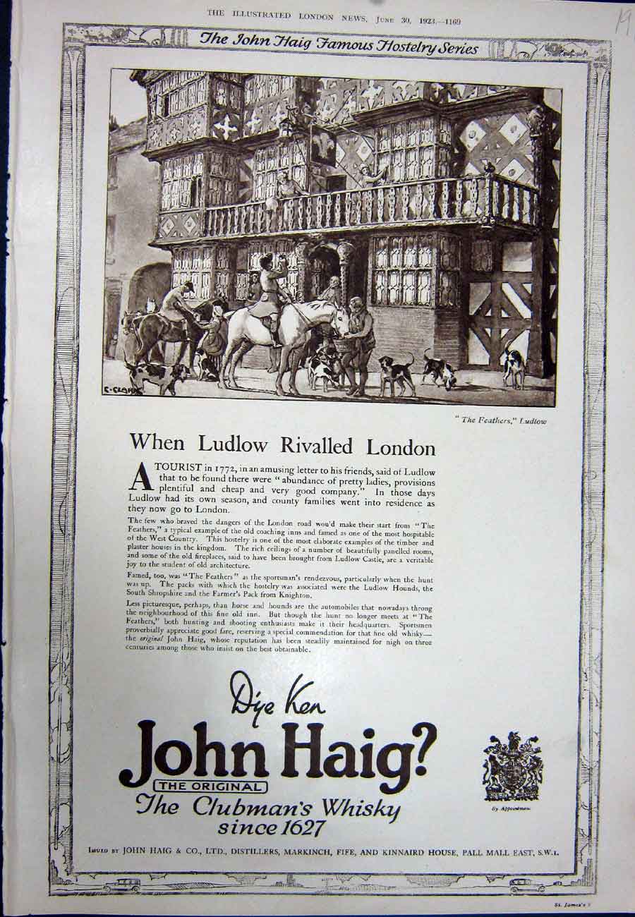 Antique Print Ref.923 1923 Advertisement John Haig Clubman'S Scotch Whisky