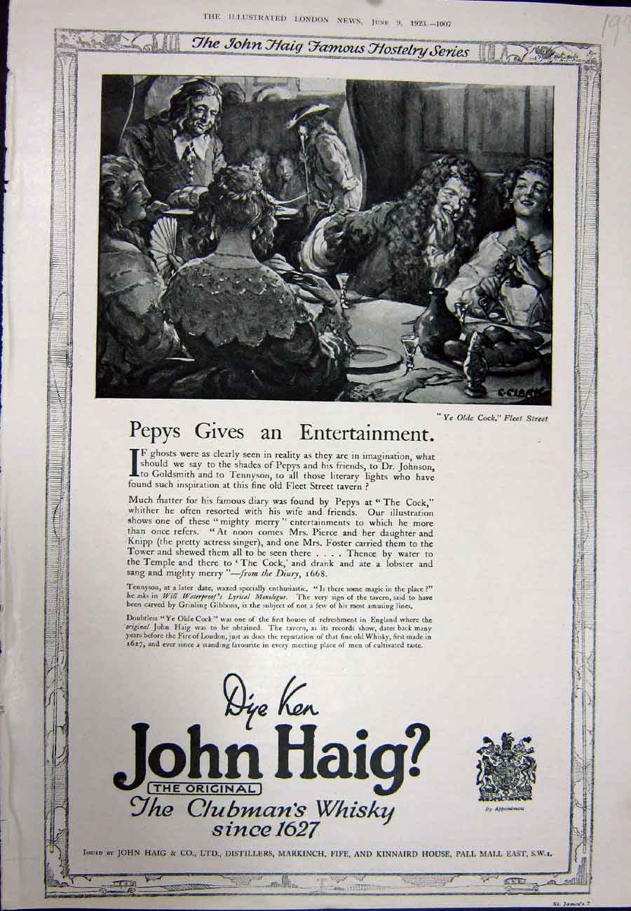 Antique Print Ref.924 1923 Advertisement John Haig Clubman'S Scotch Whisky