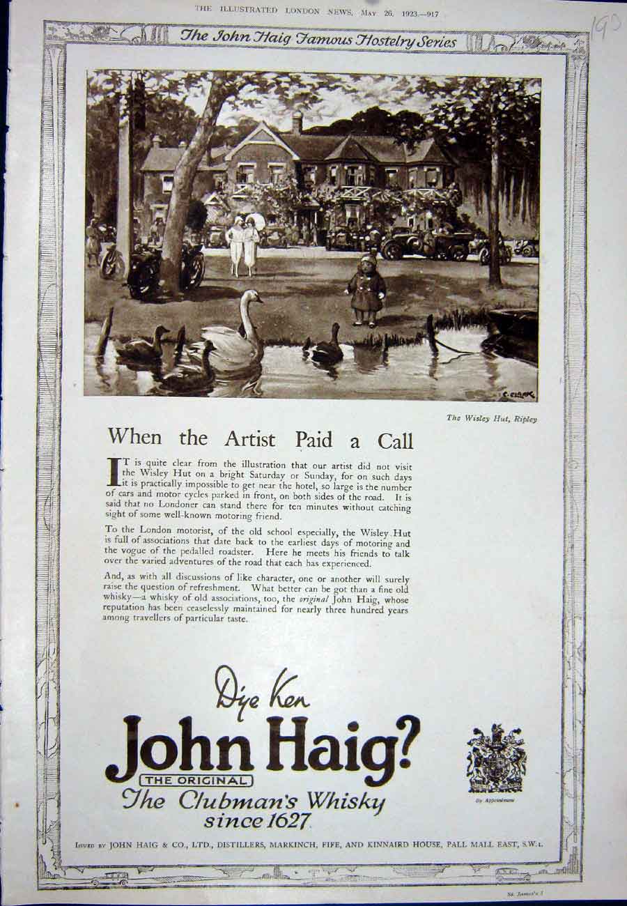 Antique Print Ref.925 1923 Advertisement John Haig Clubman'S Scotch Whisky