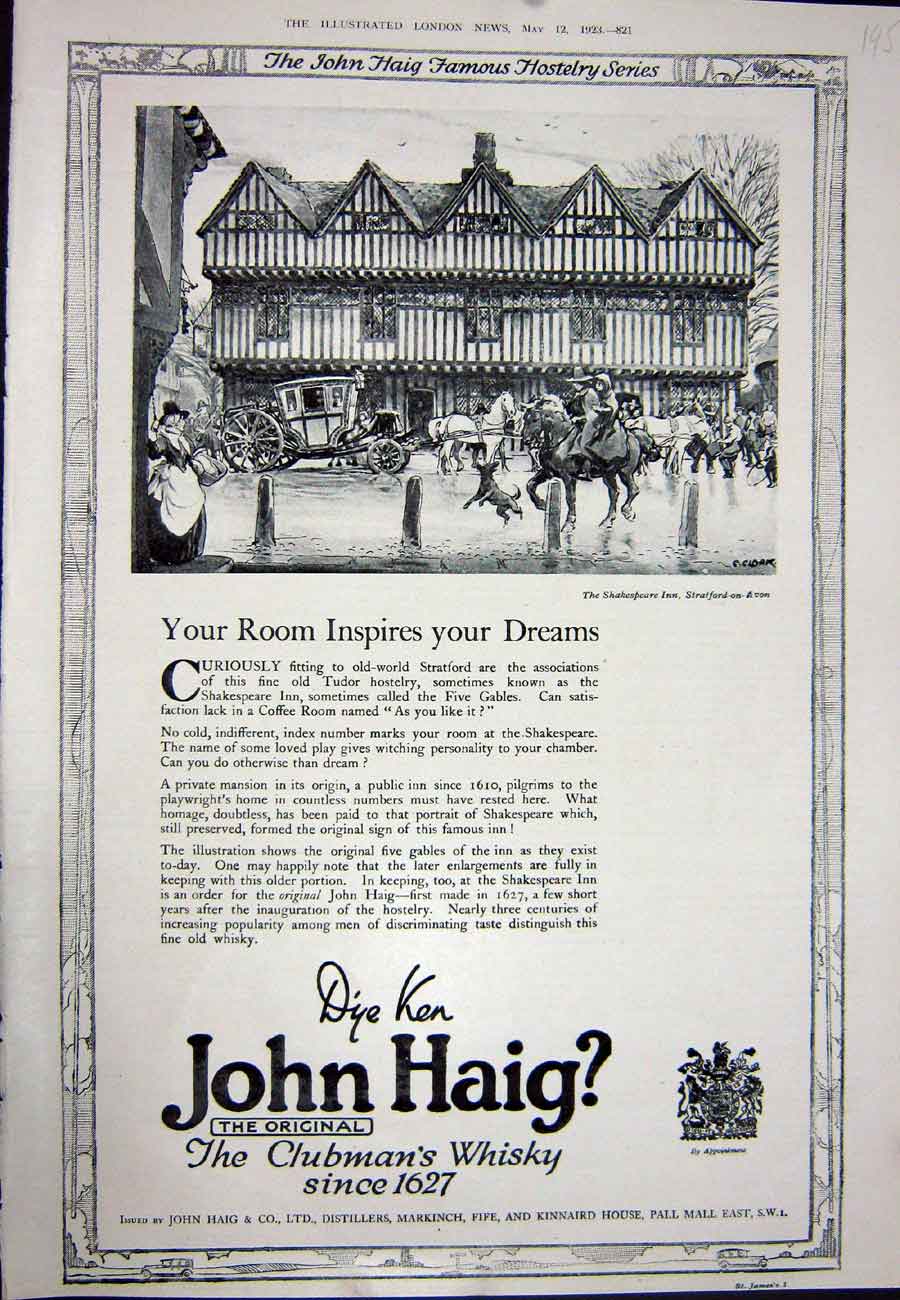 Antique Print Ref.927 1923 Advertisement John Haig Clubman'S Scotch Whisky