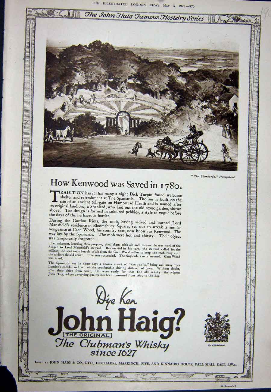 Antique Print Ref.928 1923 Advertisement John Haig Clubman'S Scotch Whisky