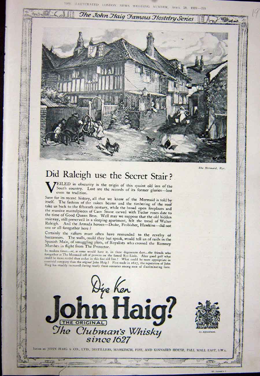 Antique Print Ref.929 1923 Advertisement John Haig Clubman'S Scotch Whisky