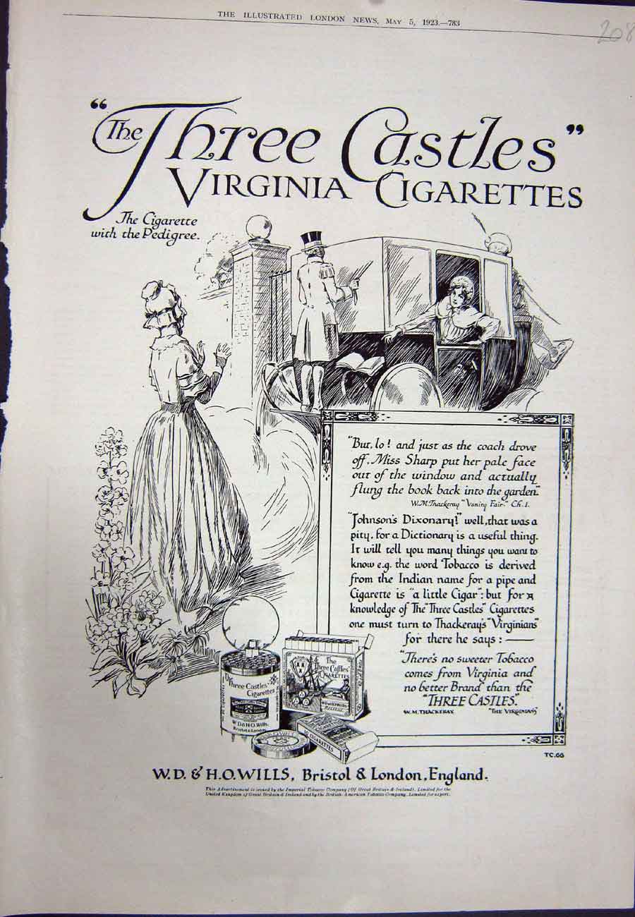 Original Old Vintage Print 1923 Advertisement Three Castles Virginia Cigarettes