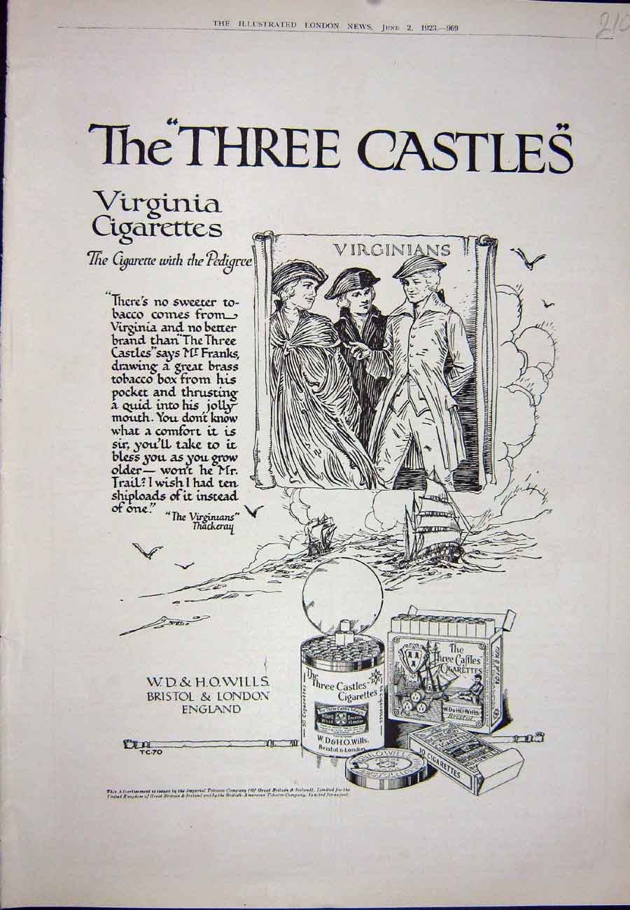 Antique Print Ref.935 1923 Advertisement Three Castles Virginia Cigarettes