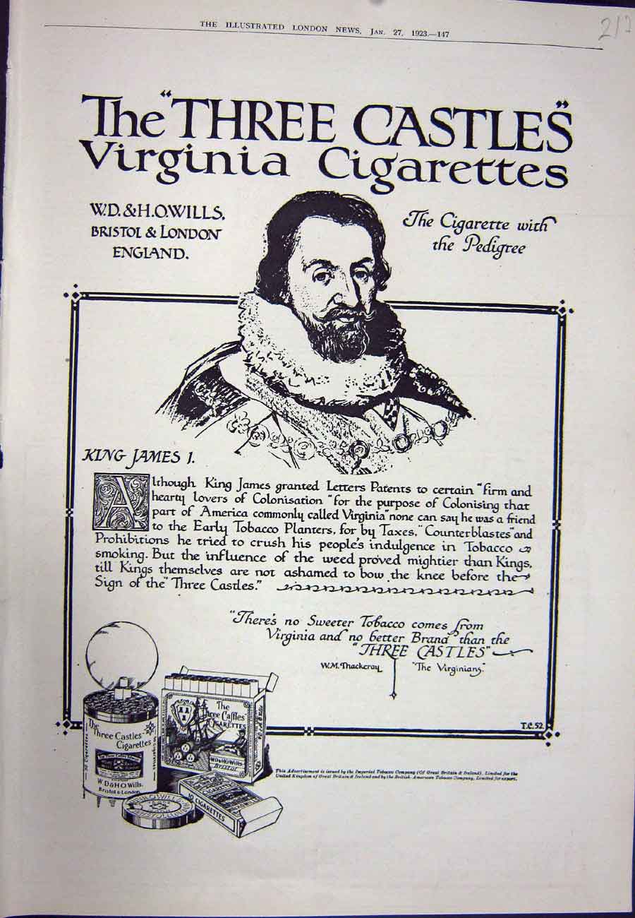Antique Print Ref.938 1923 Advertisement Three Castles Virginia Cigarettes