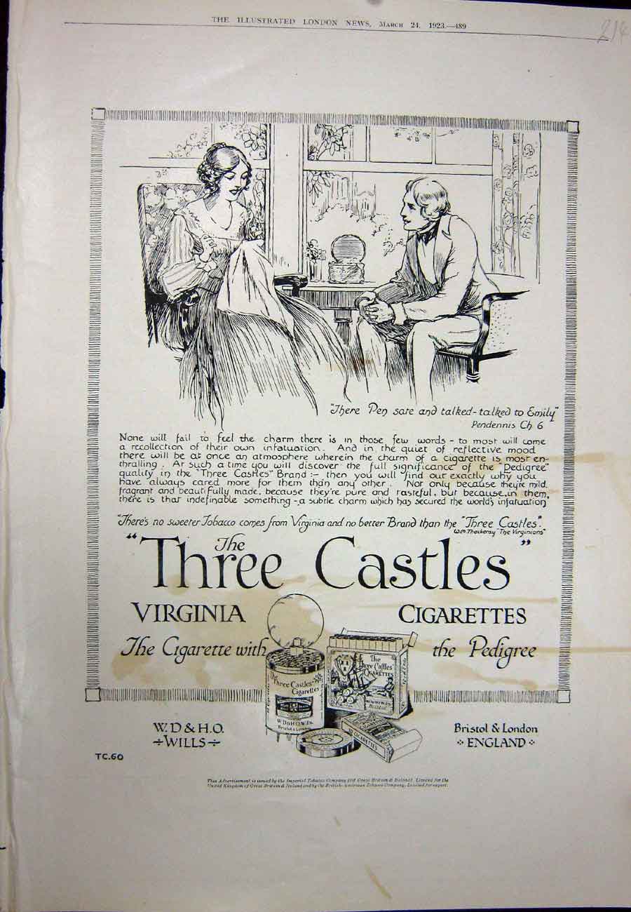 Antique Print Ref.939 1923 Advertisement Three Castles Virginia Cigarettes