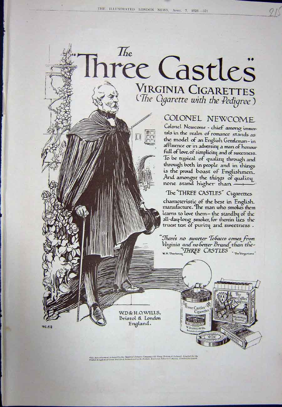 Antique Print Ref.940 1923 Advertisement Three Castles Virginia Cigarettes