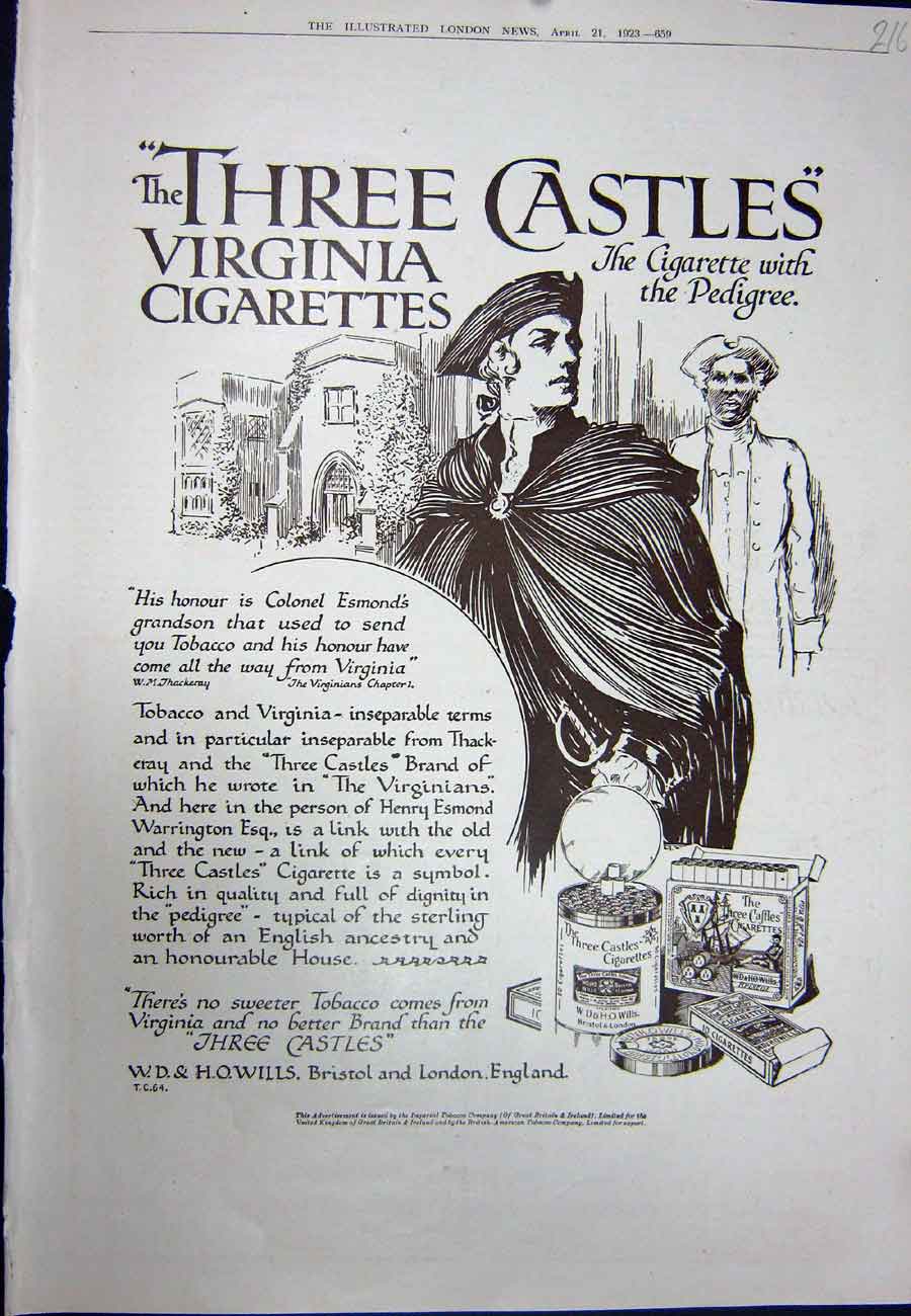 Antique Print Ref.941 1923 Advertisement Three Castles Virginia Cigarettes
