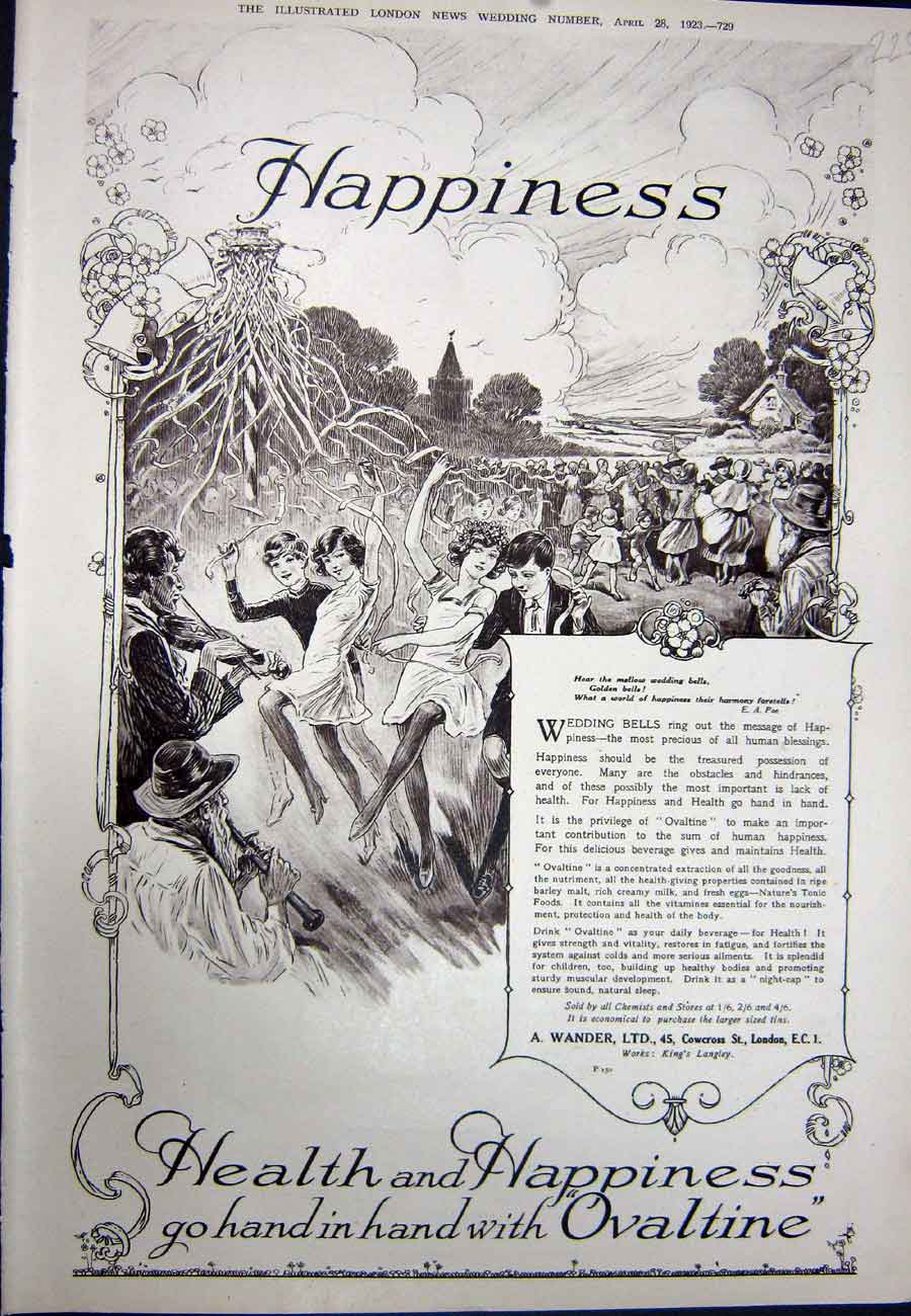 Original Old Vintage Print 1923 Advertisement Ovaltine Wander Cowcross London