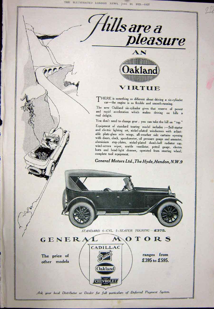 Original Old Vintage Print 1923 Advertisement Oakland Car General Motors Buick
