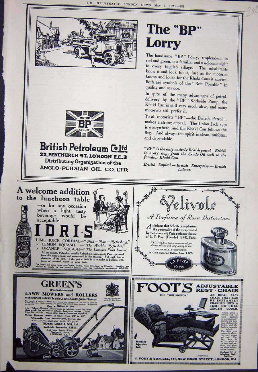 Original Old Vintage Print 1923 Advertisement B.P Oil Idris Squash Lawn Mowers