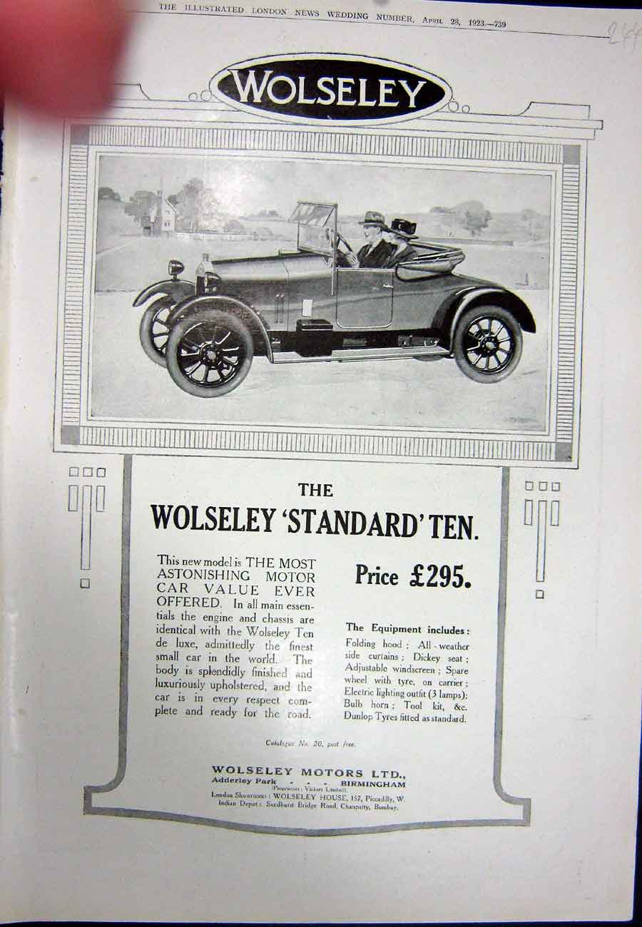 Original Old Vintage Print 1923 Advertisement Wolseley Motor Car Birmingham