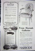 Old Vintage Print 1923 Advertisement Harrods Furniture Napier Willys Car 20th
