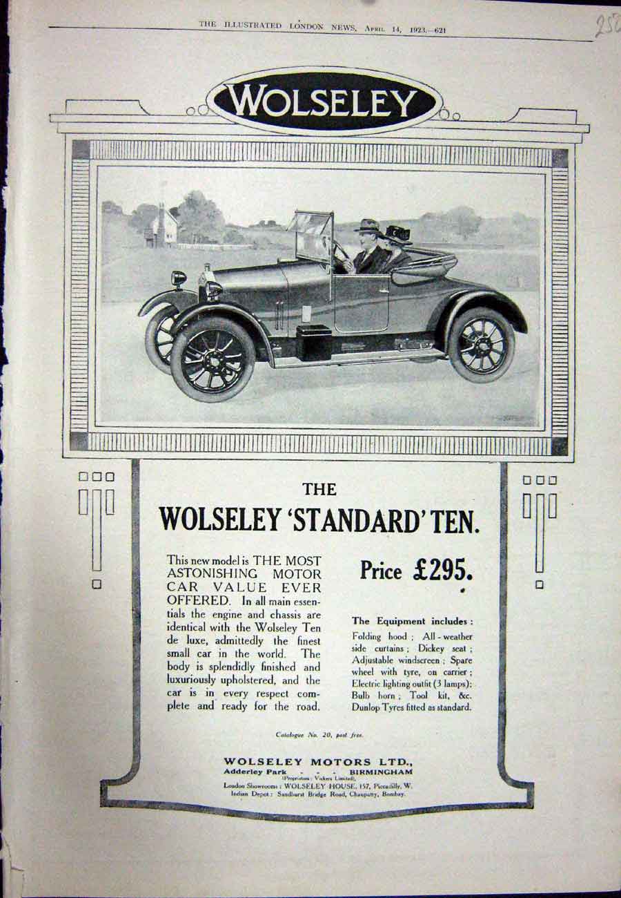 Antique Old Print Ref.948 1923 Advertisement Wolseley Motor Car Birmingham