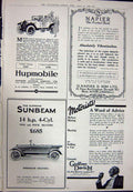 Old Vintage Print 1923 Advertisement Sunbeam Motor Car Hupmobile Napier 20th