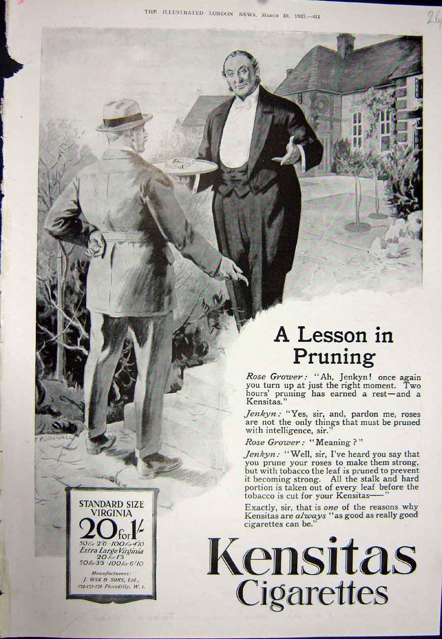 Old Vintage Print 1923 Advertisement Kensitas Cigarettes Virginia Tobacco 20th