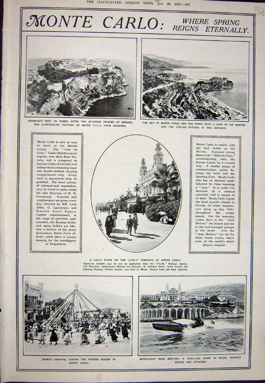 Antique Print Ref.950 1923 Advertisement Monte Carlo France Holiday Resort