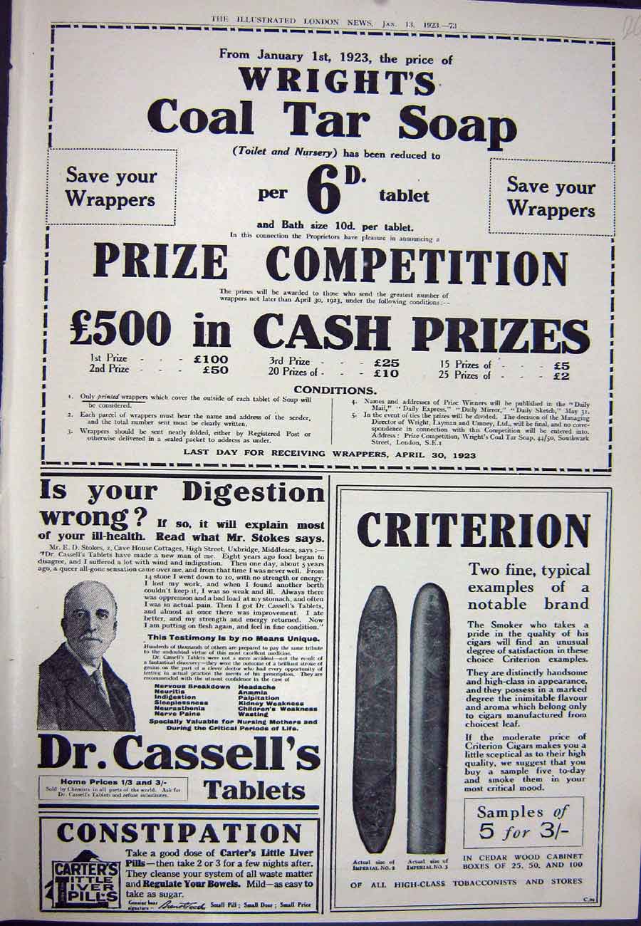 Original Old Vintage Print 1923 Advertisement Wright'S Soap Criterion Tobacco