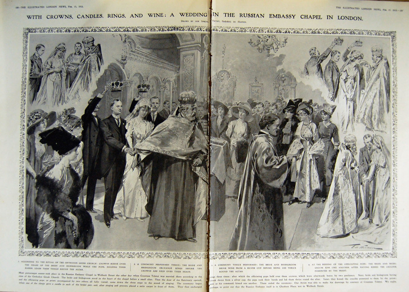 Old Print *2993 1912 Wedding Russian Embassy Chapel London Ulster Union
