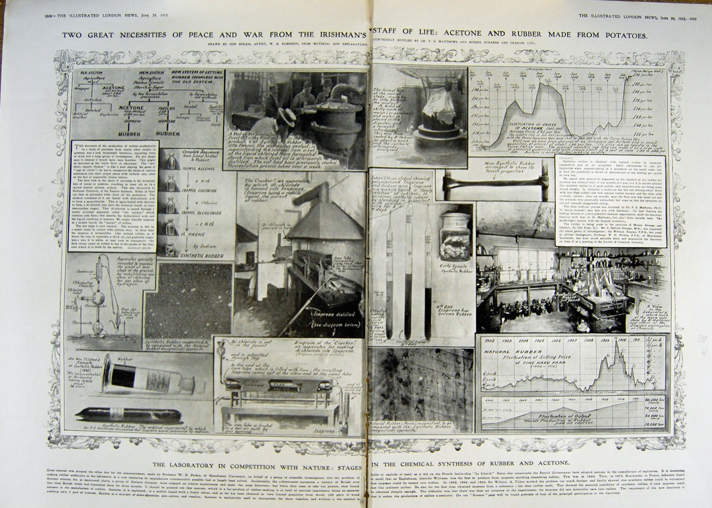 Antique Old Print *3022 1912 Laboratory Chemical Synthesis Acetone Roosevelt