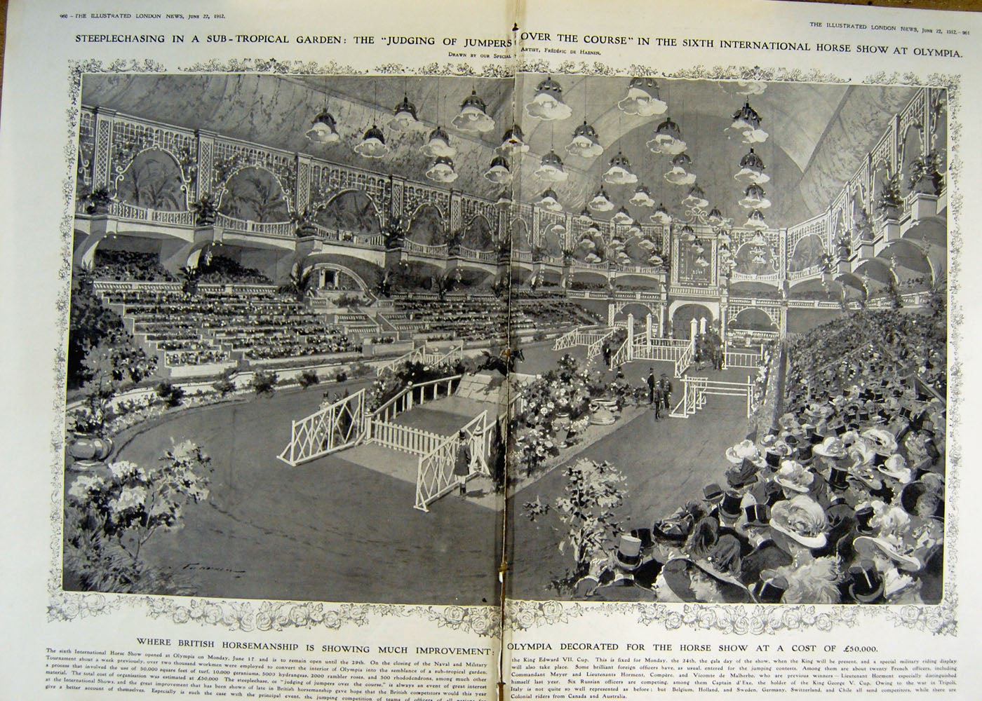 Old Print *3026 1912 Horses Steeplechasing Show Olympia War Seely Diehl