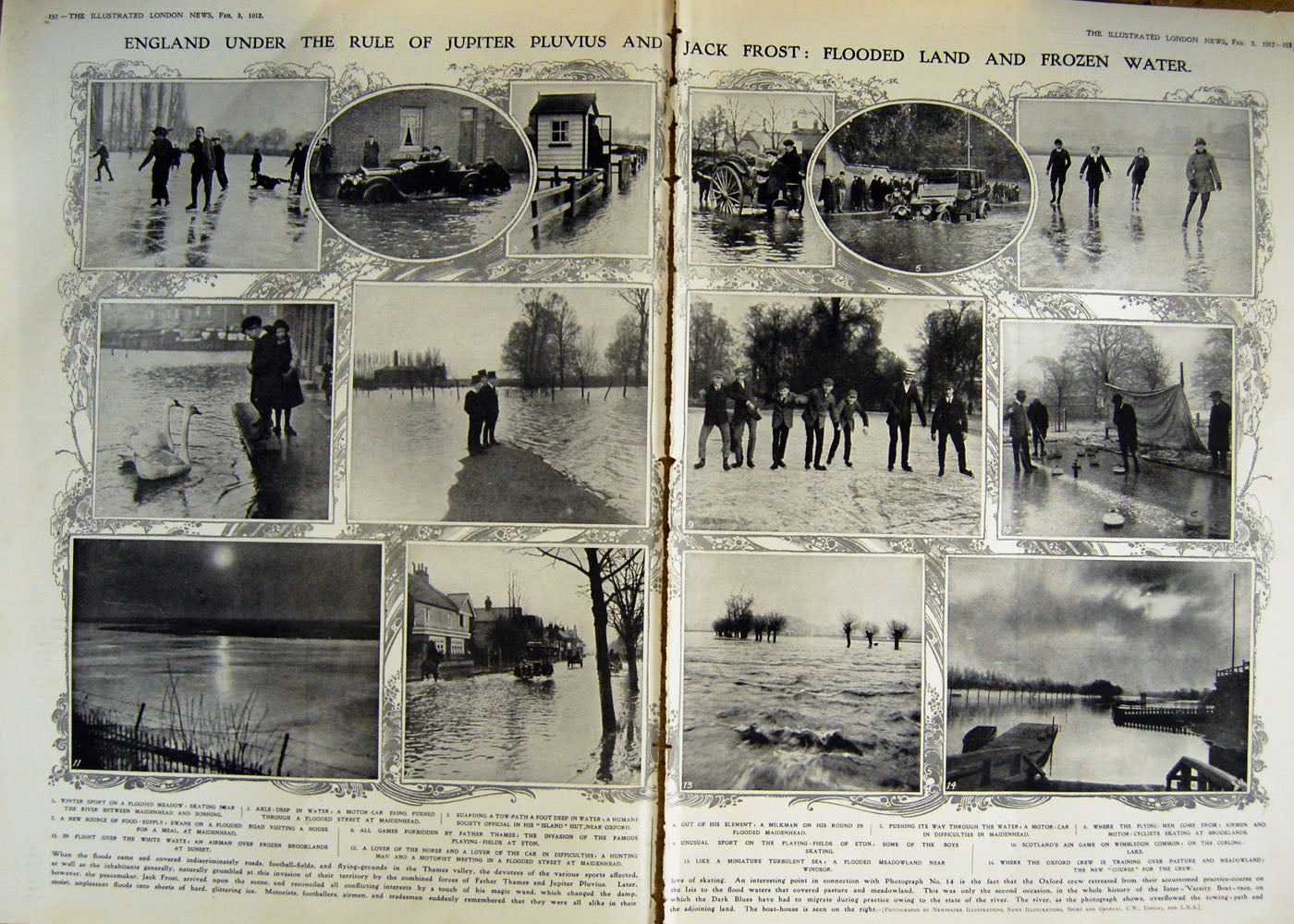 Old Antique Print *3030 1912 England Floods Maidenhead Curling Ice Sport