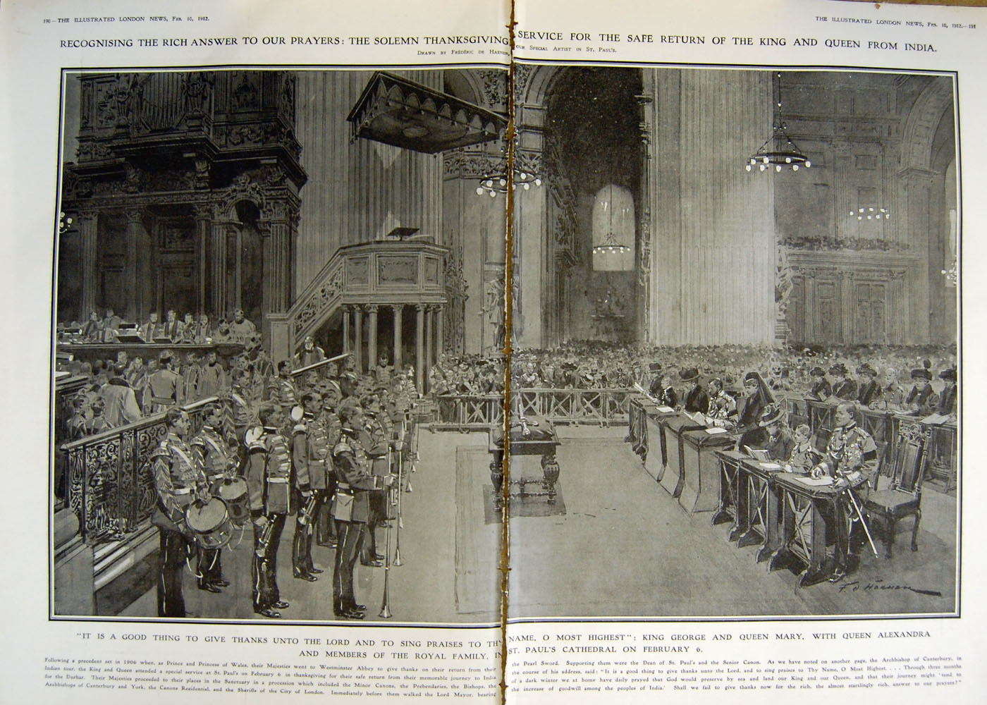 Original Old Antique Print *3032 1912 Thanksgiving St Paul'S King George Mary