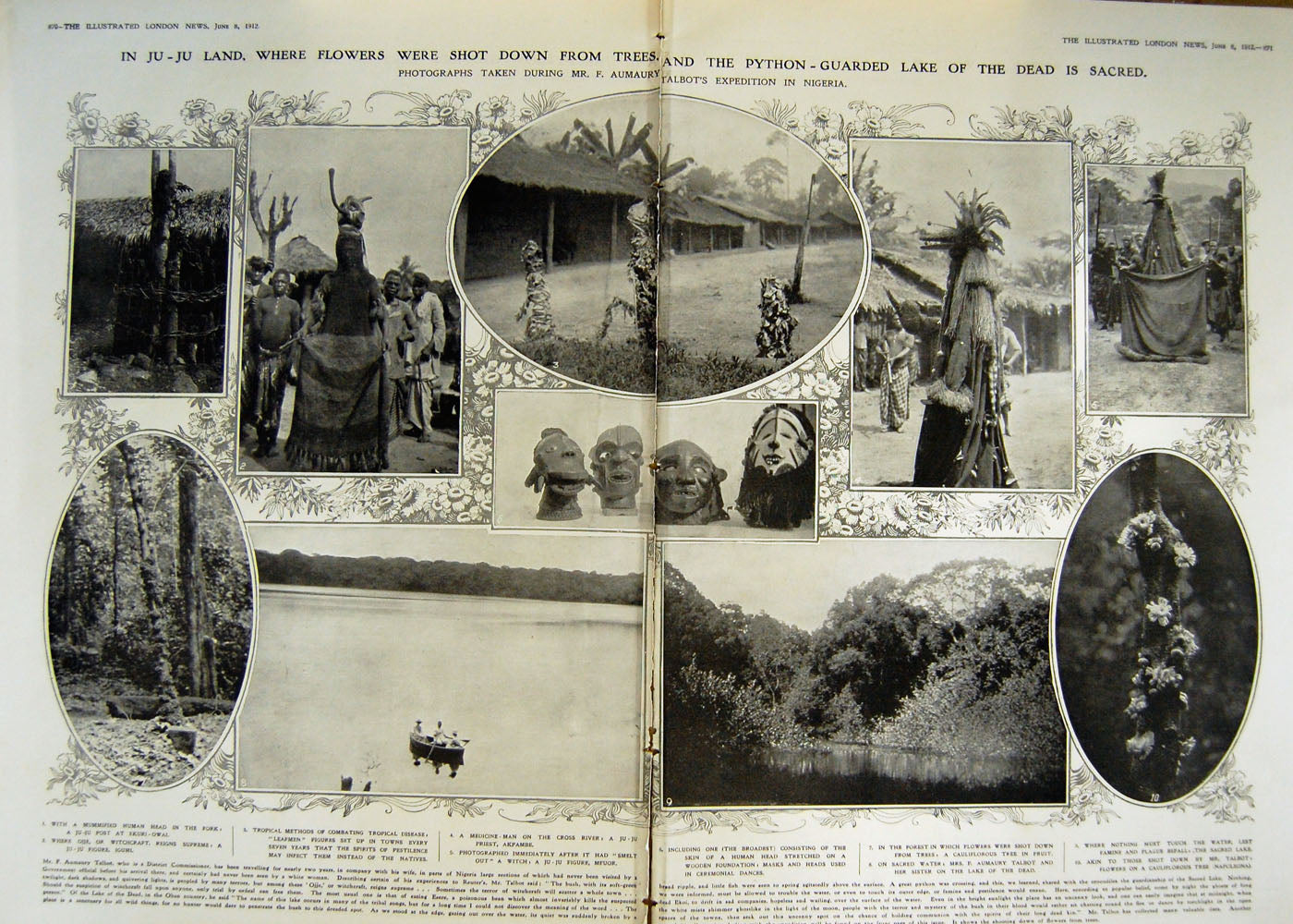 Antique Old Print *3036 1912 Ju-Ju Land Sacred Water Priest Akpambe Flowers