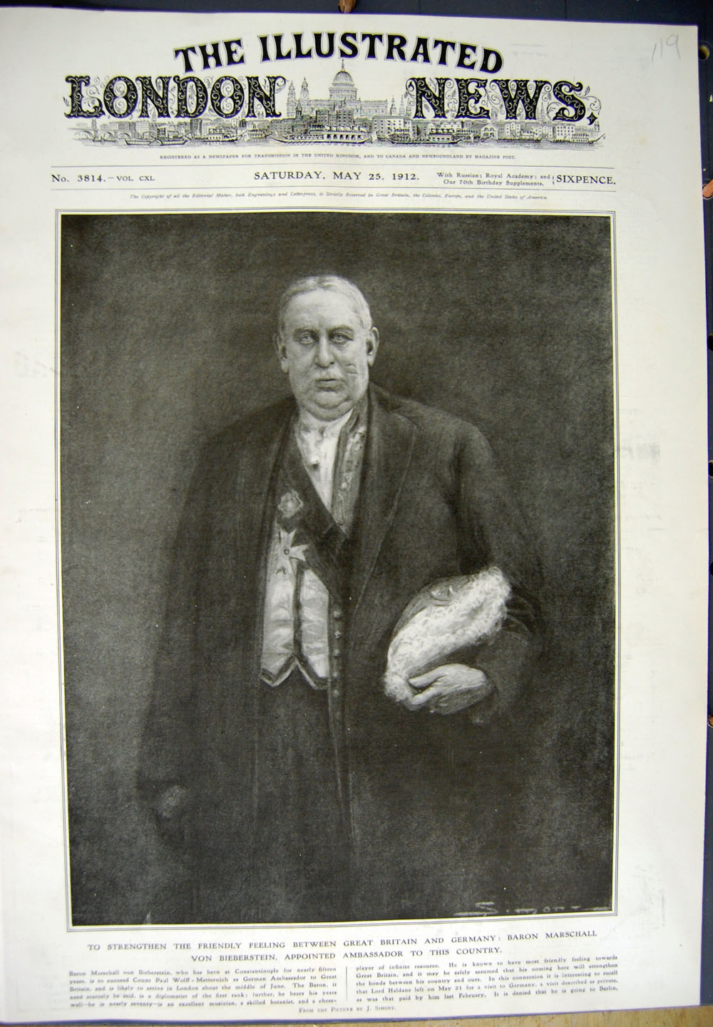 Original Old Antique Print 1912 Portrait Baron Marschall Von Bieberstein Man