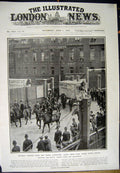 Old Antique Print 1912 Meat Vans Police Escort Royal Albert Dock Horses 20th
