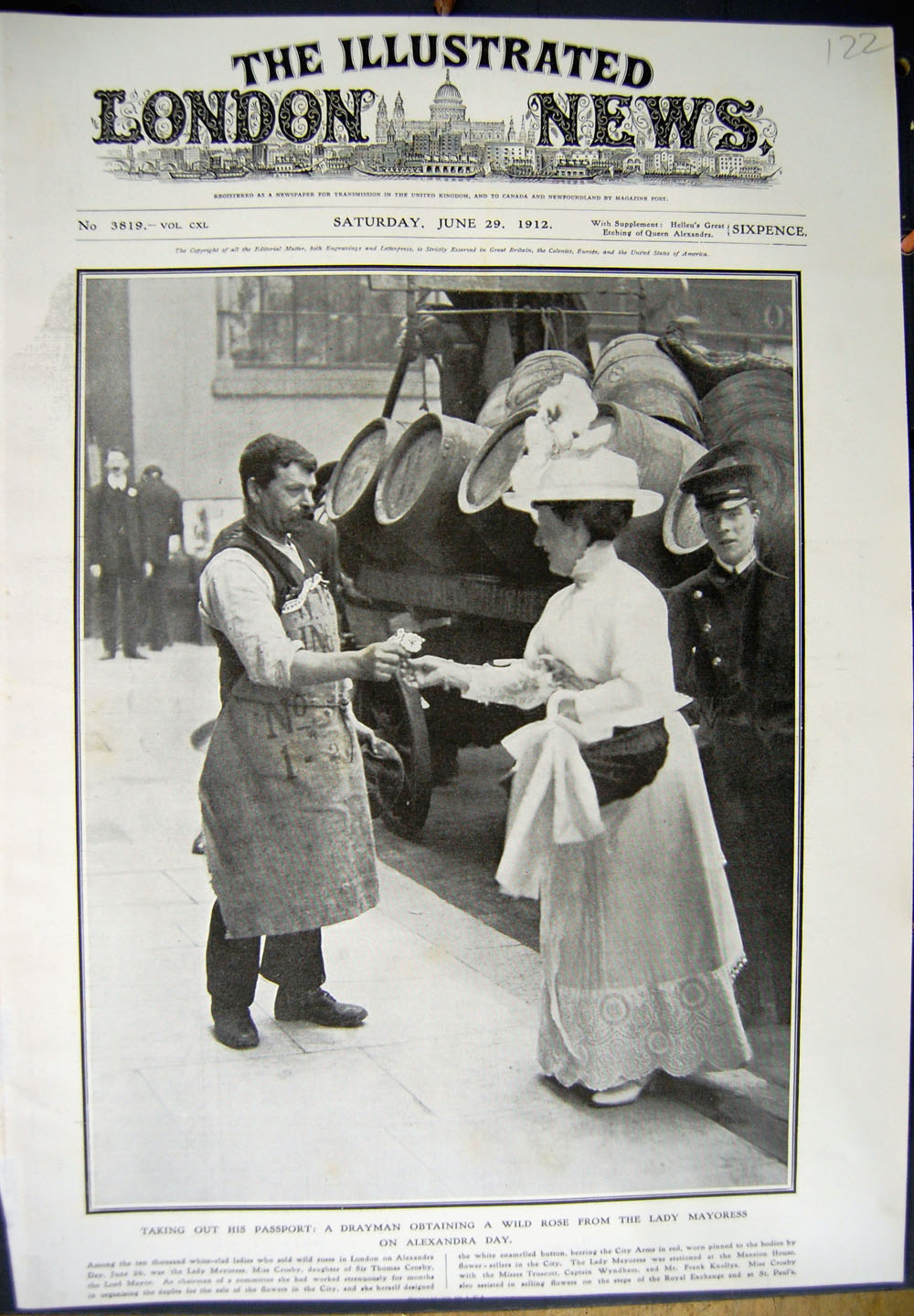 Original Old Antique Print 1912 Drayman Wild Rose Lady Mayoress Alexandra Day