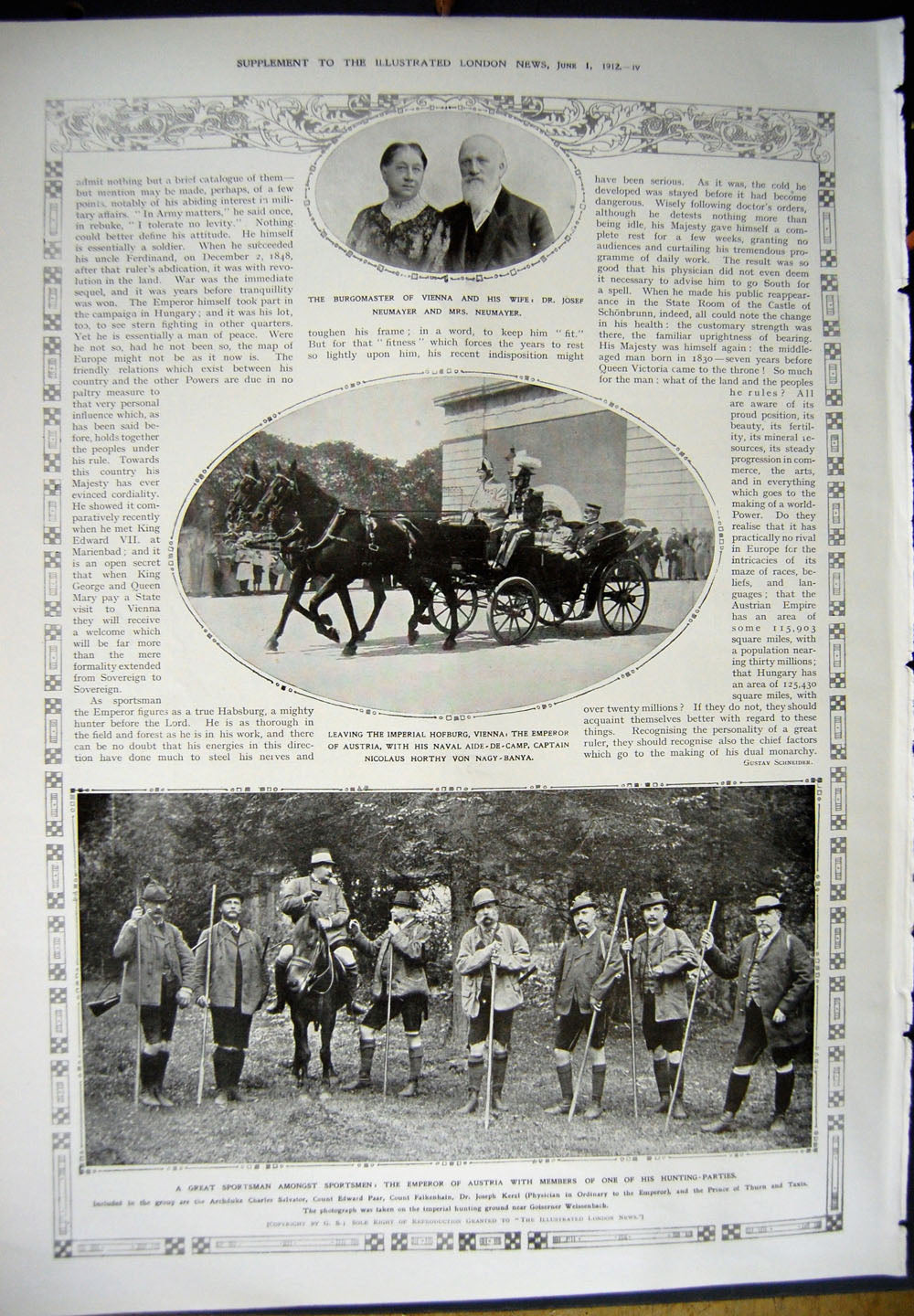 Old Antique Print 1912 Palace Schonbrunn Gloriette Emperor Austria Sport 20th