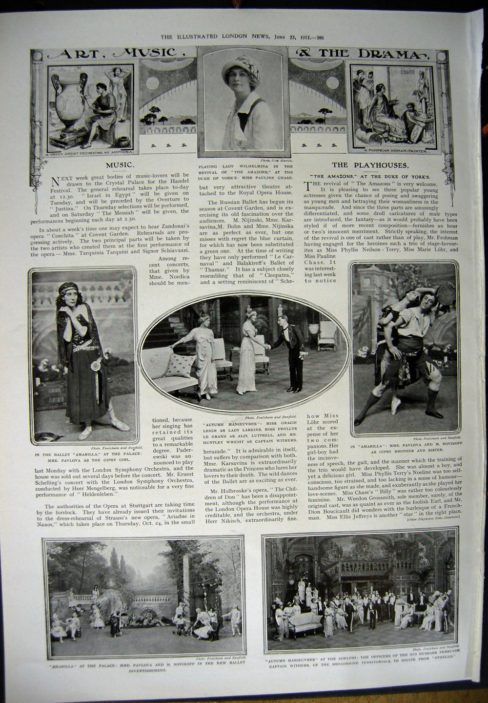 Original Old Antique Print 1912 Ascot Horse Racing King'S Box Theatre Adelphi