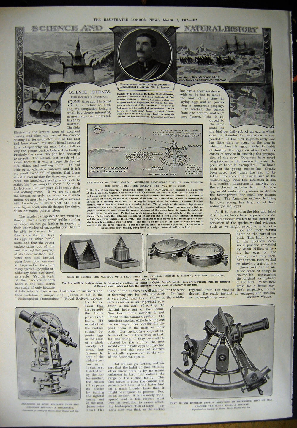 Old Antique Print 1912 Captain Amundsen Framheim Hut Sextant Theodolite 20th