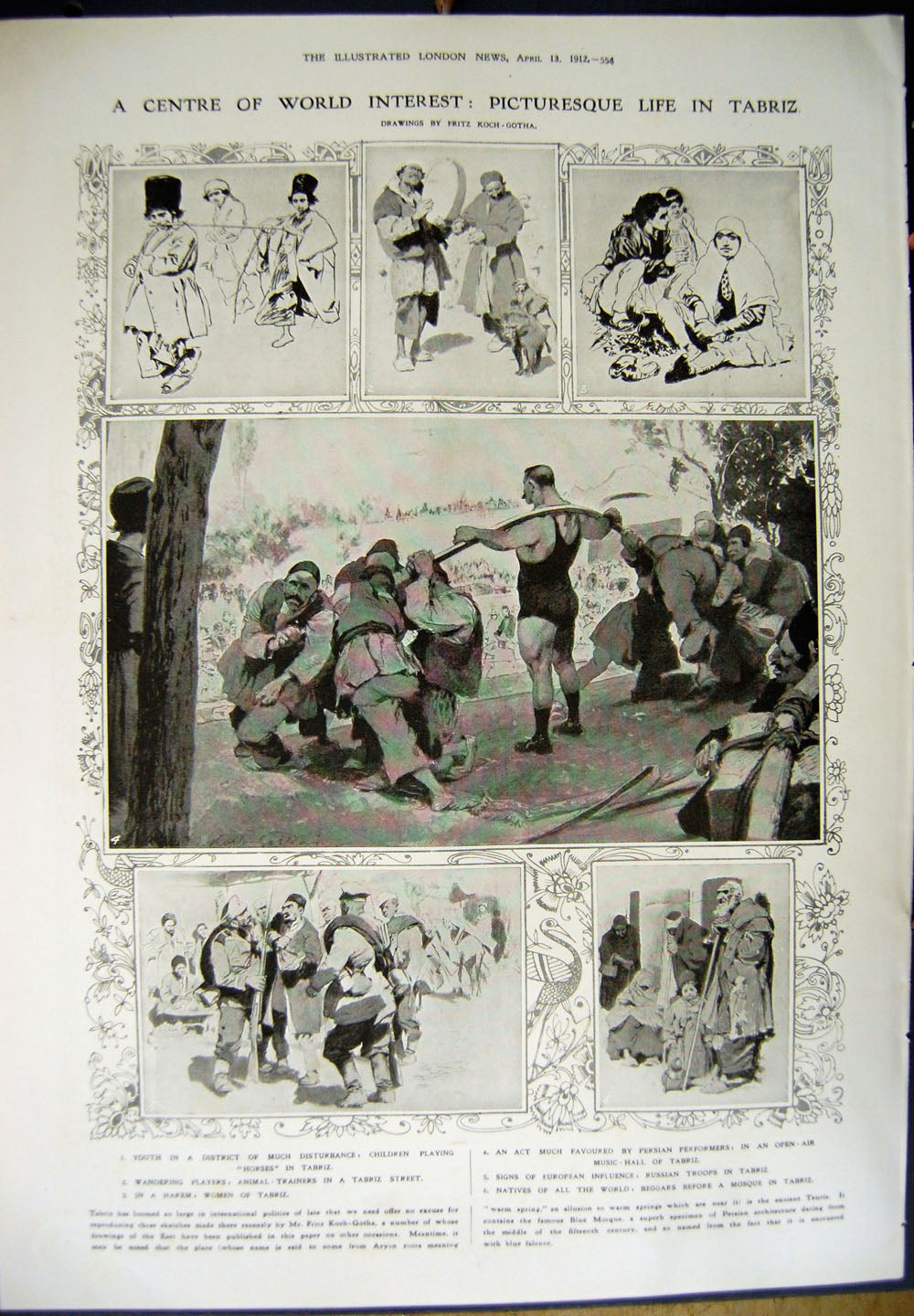 Original Old Antique Print 1912 Pompeii Wine-Bar Tabriz Beggars Mosque Harem