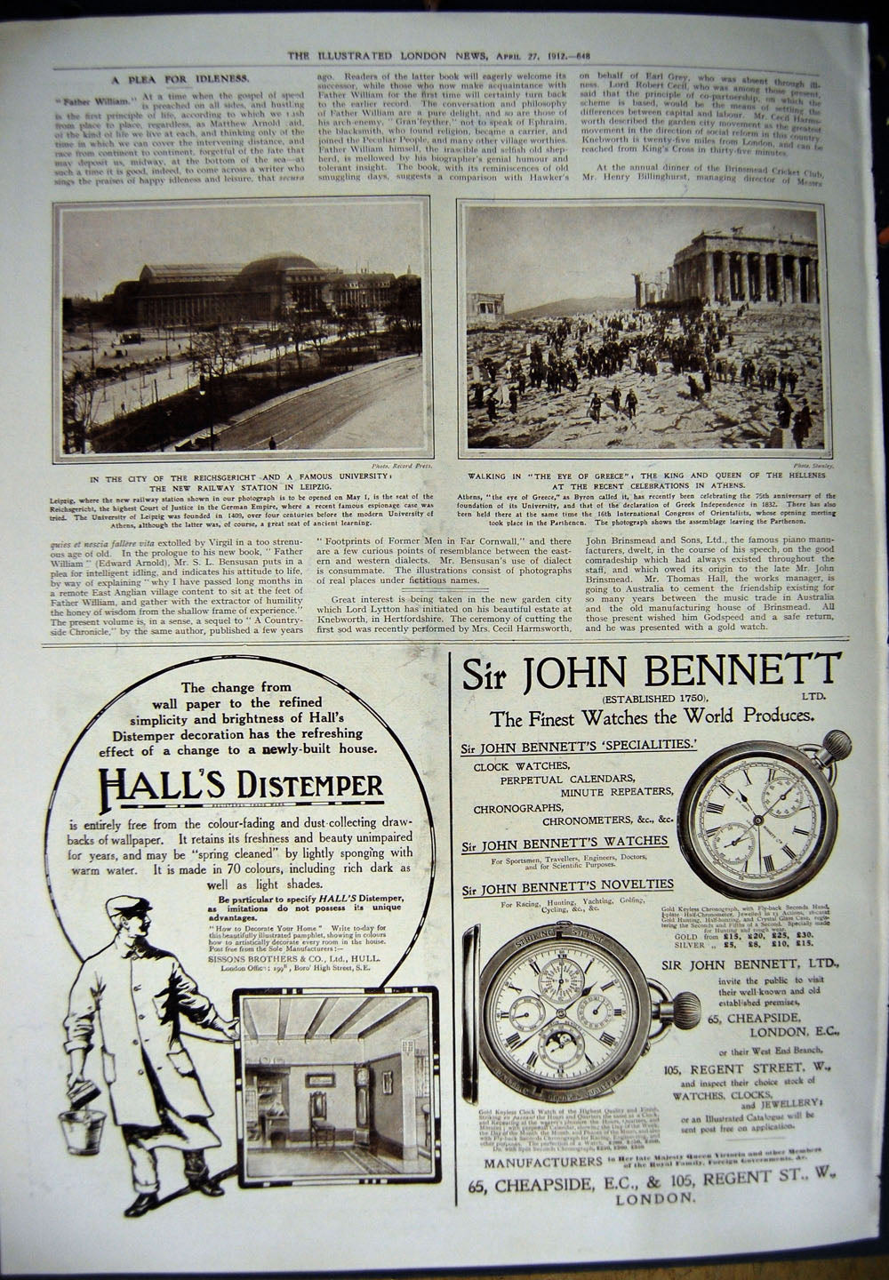 Antique Old Print 1912 Ellimans Embrocation Horse Distemper Bennett Watch 20th