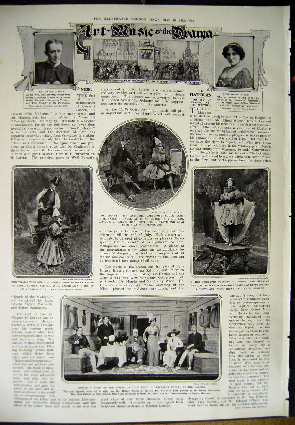 Antique Old Print 1912 Submarine War Gregory Airman Theatre Maude Maturin 20th