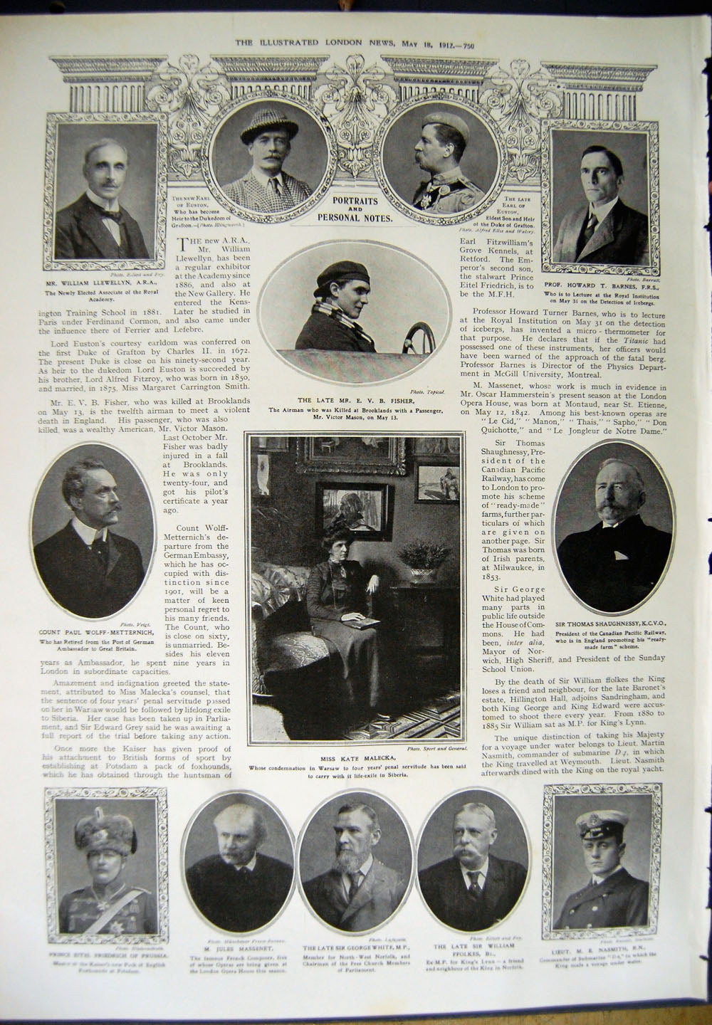 Antique Old Print 1912 King Frederick Denmark Fisher Malecka White Barnes 20th