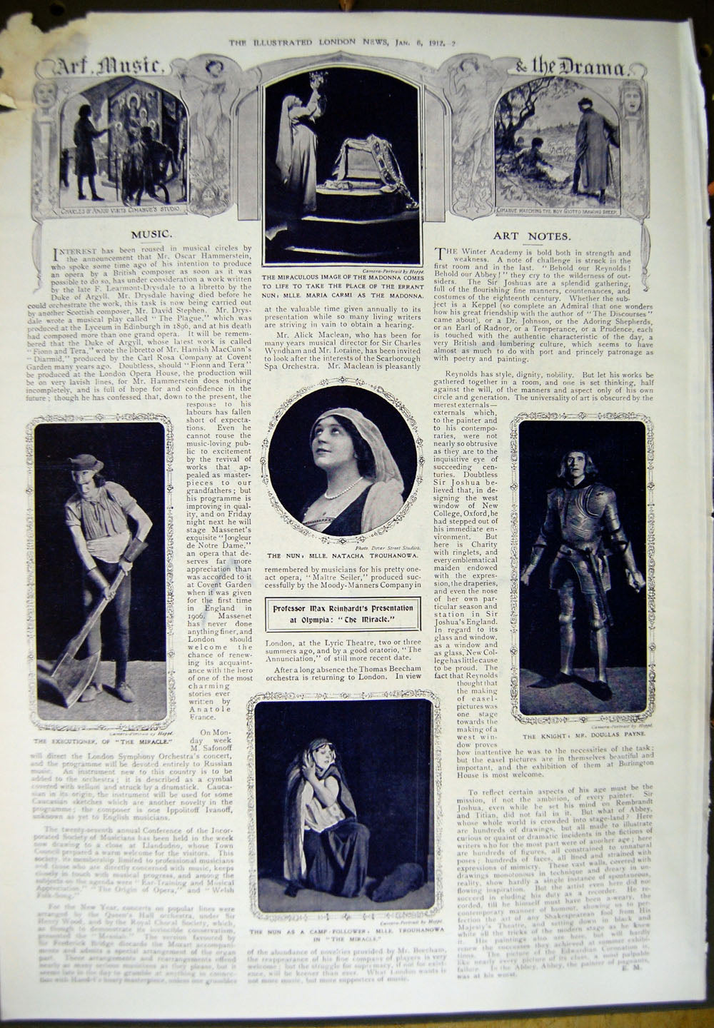 Original Old Antique Print 1912 Drury Lane Theatre Pantomime Trouhanowa Payne