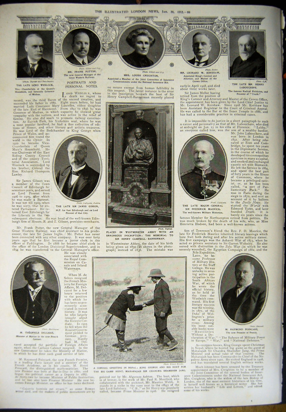 Old Antique Print 1912 Germany Elections Bethmann-Hollweg Nepal Delcasse 20th