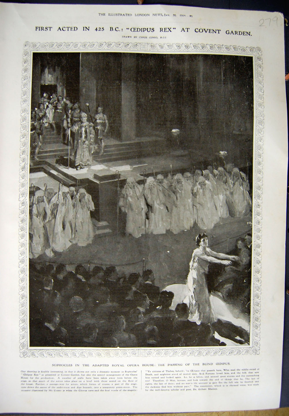 Old Antique Print 1912 Sophocles Royal Opera House Theatre Covent Garden 20th