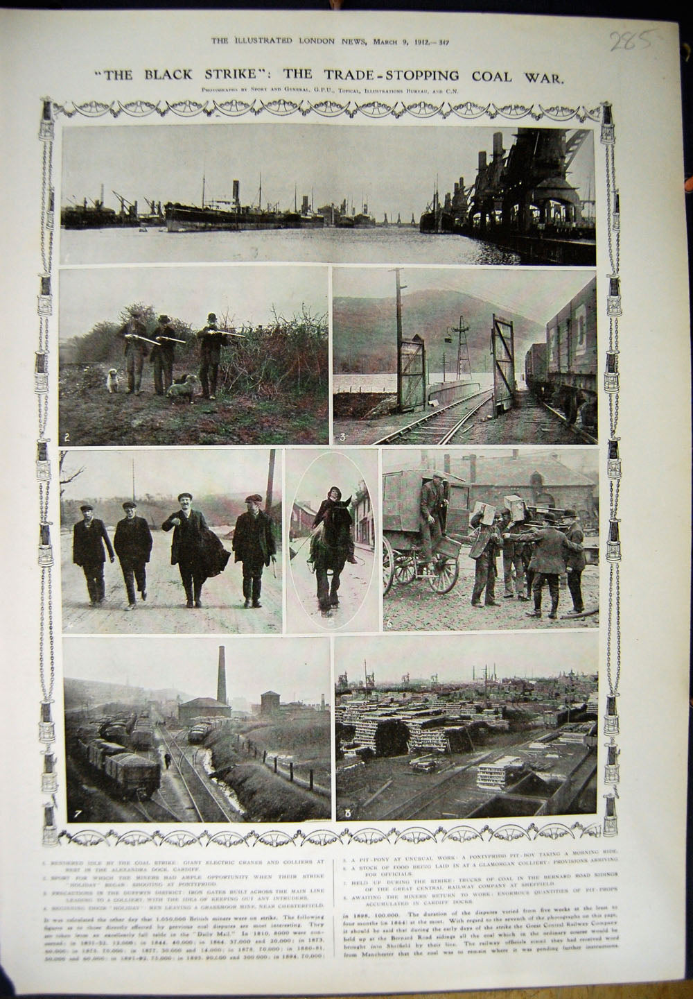 Original Old Antique Print 1912 Trade-Stopping Coal War Colliers Dock Cardiff