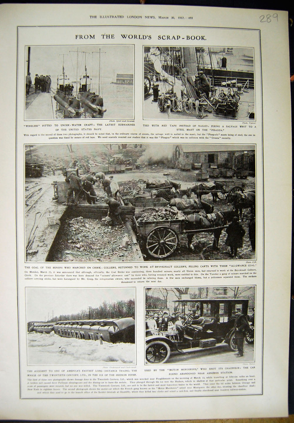 Old Antique Print 1912 Train Crash Hudson Ship Pisagua Miners Brynkinalt 20th