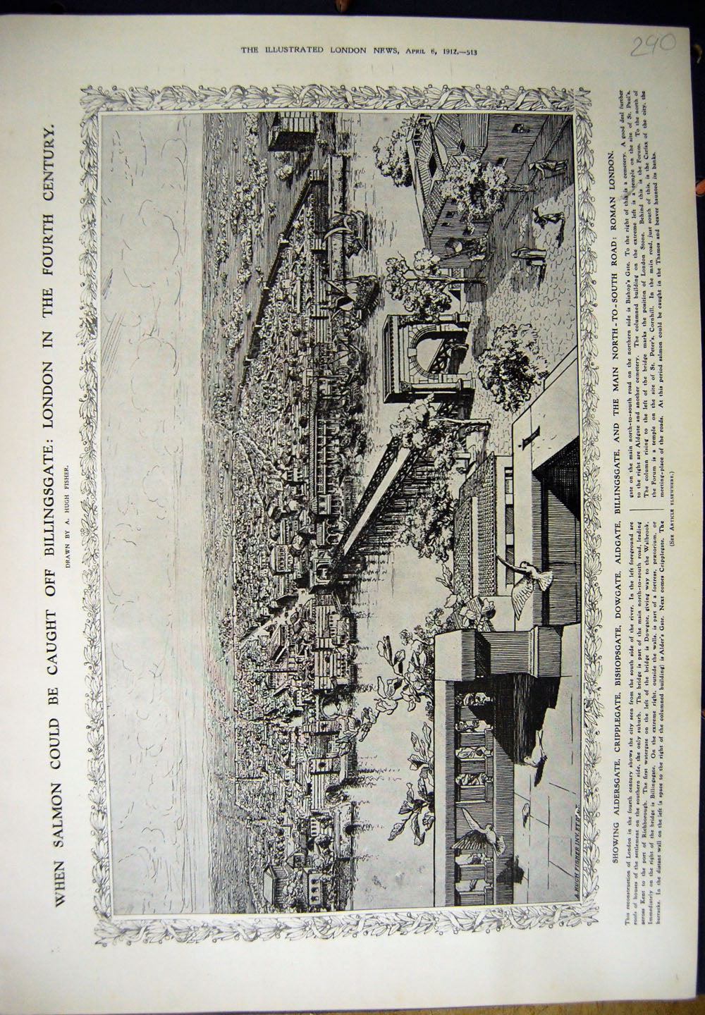 Old Antique Print 1912 Cripplegate Bishopsgate Billingsgate Salmon London 20th