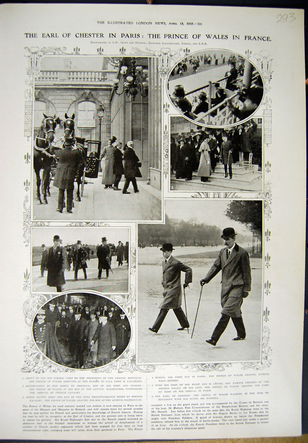 Original Old Antique Print 1912 Prince Wales France Earl Chester Paris Hansell