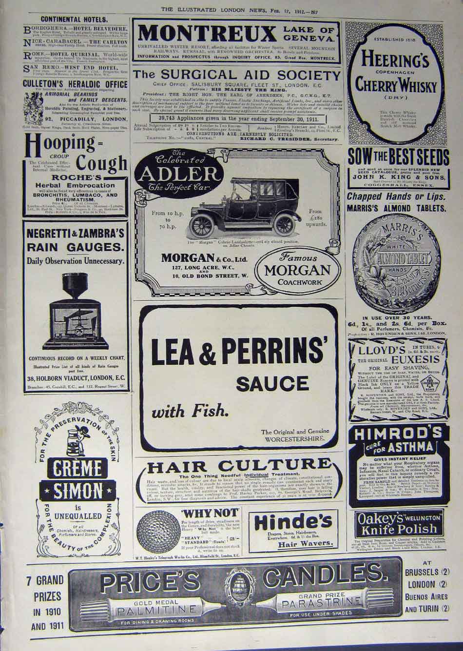 Old Antique Print 1912 Advertisement Candles Perrins Whisky Morgan Polish 20th