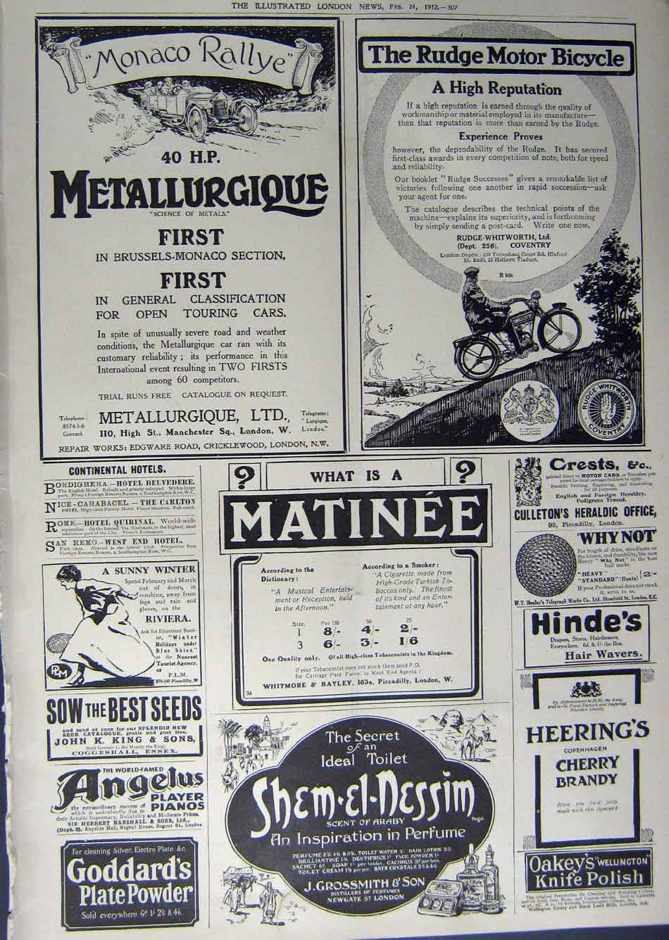 Original Old Antique Print 1912 Advertisement Bicycle Brandy Pianos Goddard'S